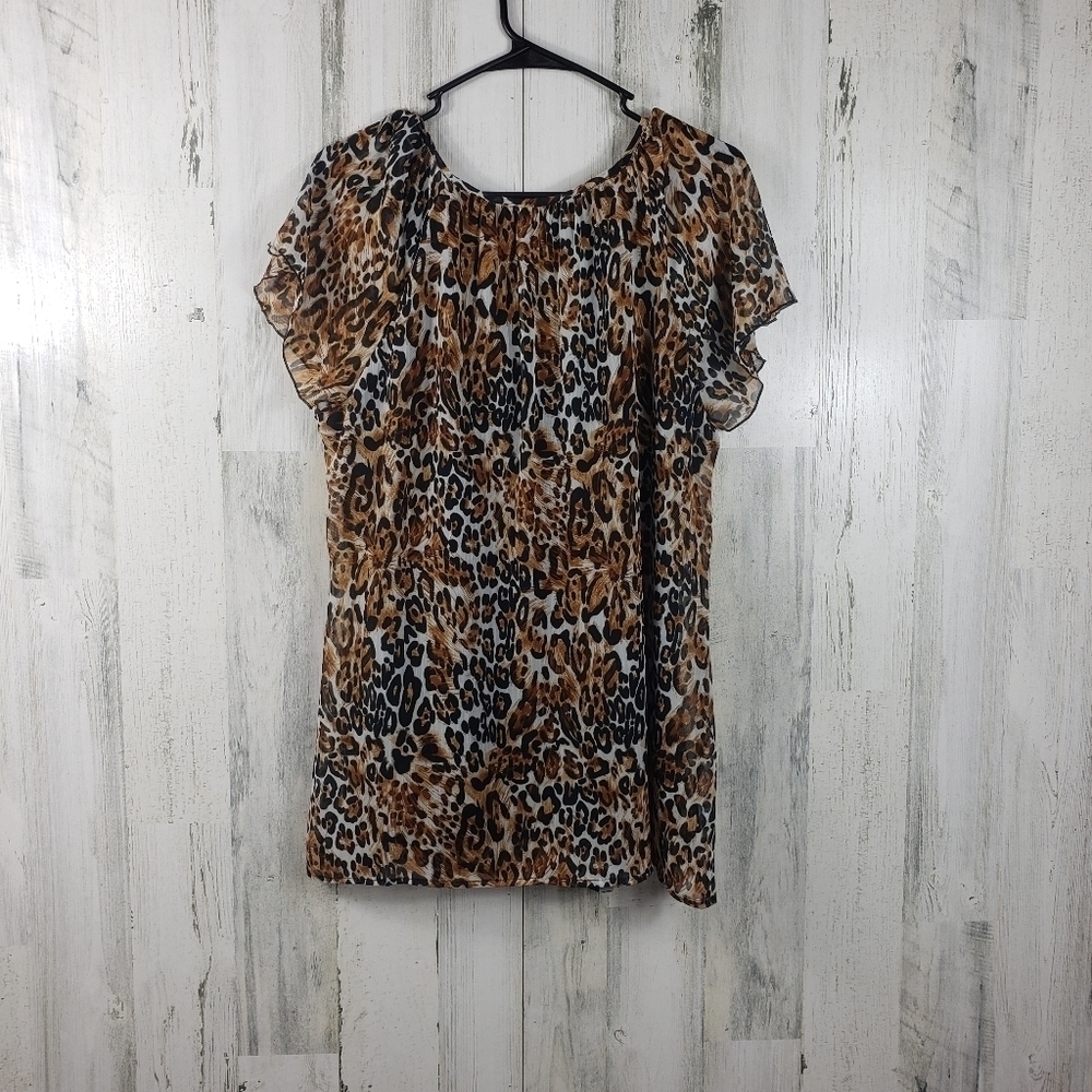 dressbarn sheer cheetah print top women's plus size 14/16 - Picture 4 of 9